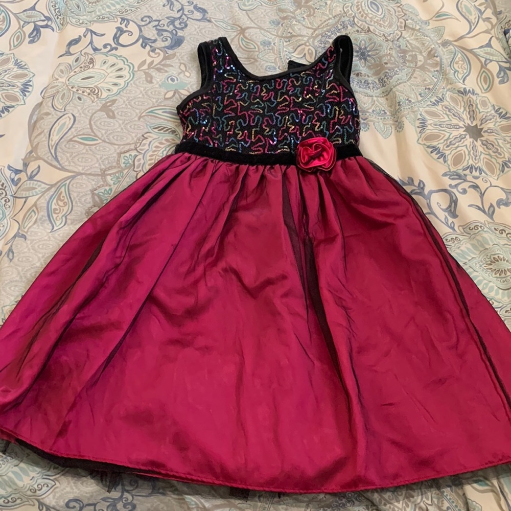 Beautiful party dress. Satin skirt with lace overlay. Sequin detailed bodice.